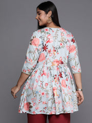 Sea Green & Pink Floral Printed Plus Size Tunic-AP-AHTUCRDP-8104