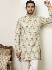 Silk Blend Foil Print Kurta ( 65KO 5587Cream )
