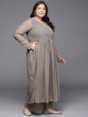 Grey Printed Plus Size Angrakha Kurta with Palazzos-AP-AHKUPZ-COMBO-676