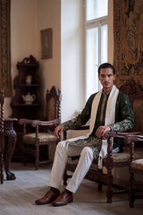 Olive Chanderi Silk Solid Embroidered Straight Kurta with Dupatta MKUD1319