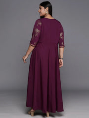 Burgundy & Gold Plus Size Floral Print A-line Maxi Ethnic Dress-AP-AHDRCRSM-995-FF