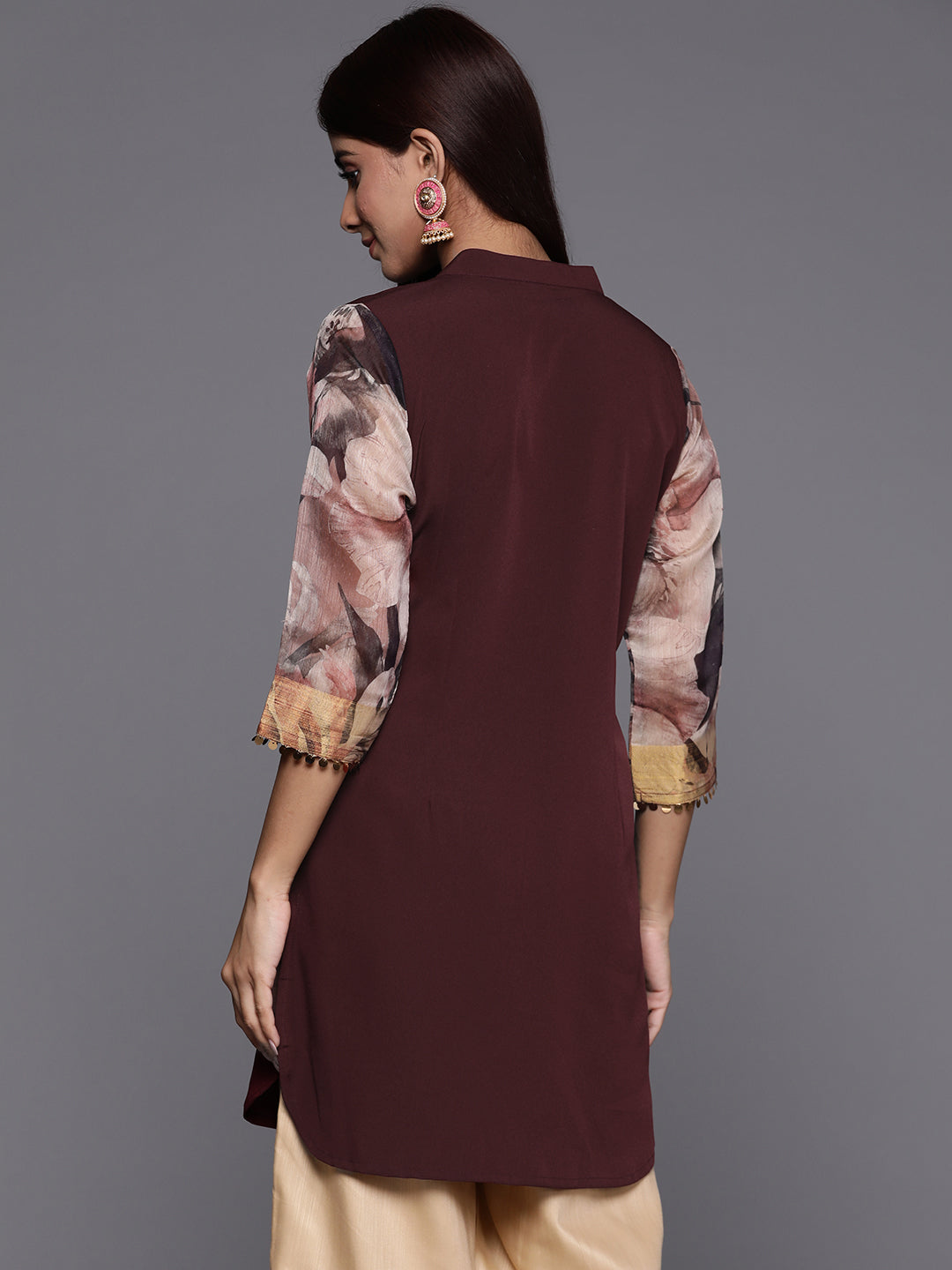 Brown & Gold Toned Tunic Top | Indian Kurta for Women