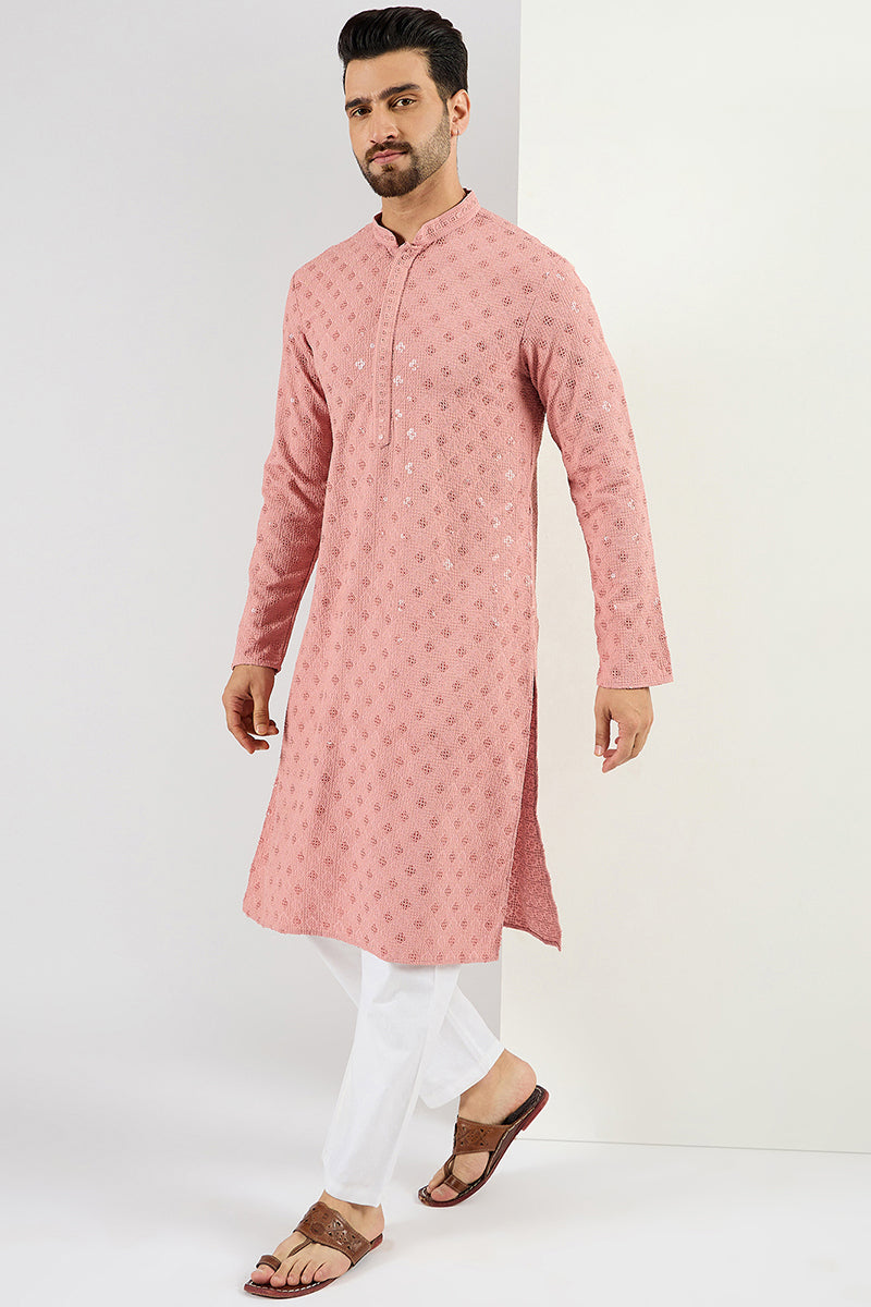  Pink Viscose Rayon Solid Embroidered Long Straight Kurta Fo