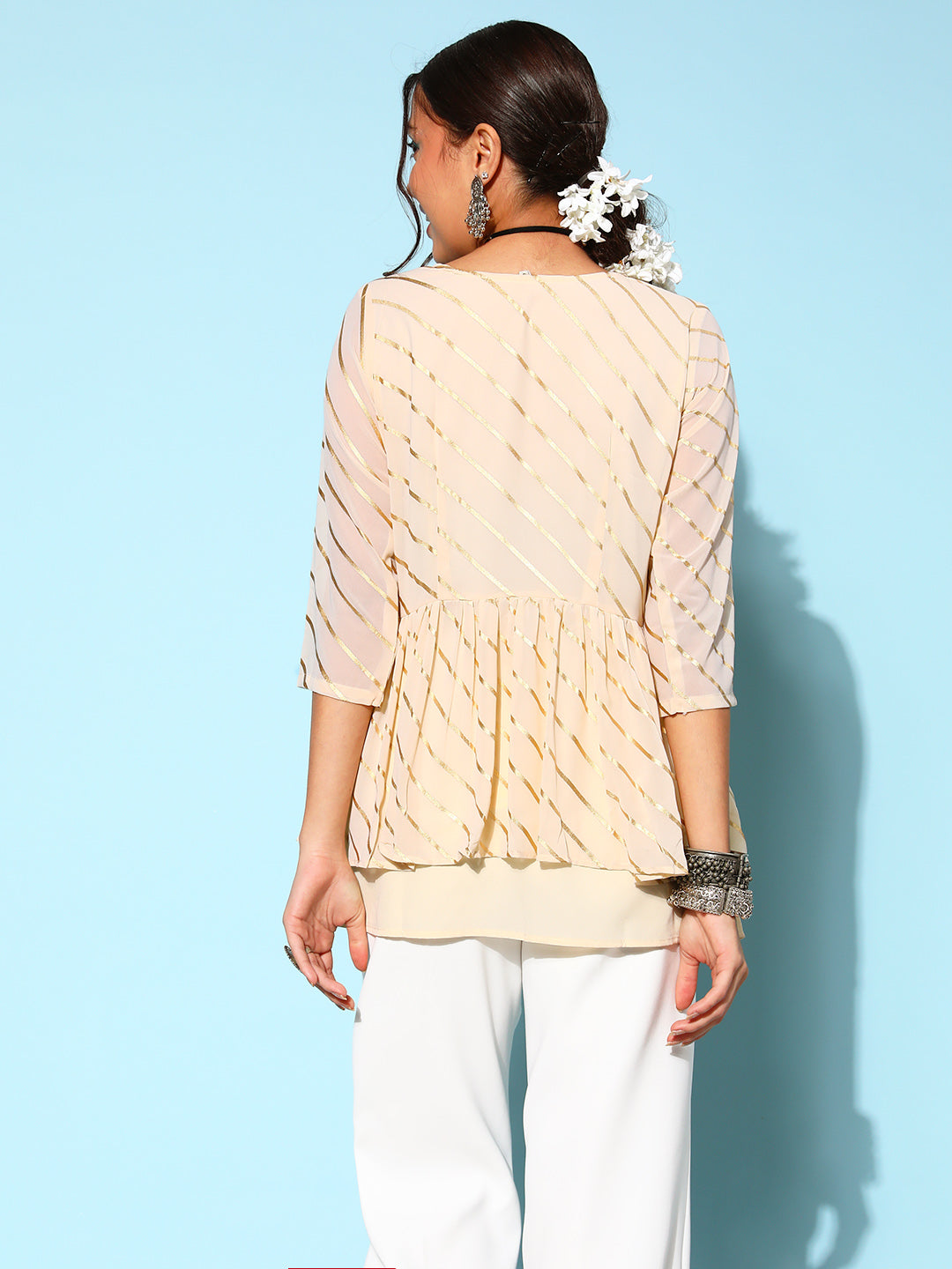 Off-White Tie-Up Tunic Top | Stylish Indian Kurta for Women