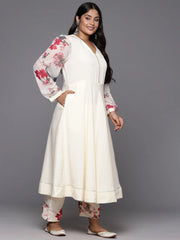 Off White Plus Size Gotta Patti Kurta with Trousers & With Printed Dupatta-AP-AHKUDUPN-COMBO-565-ICH