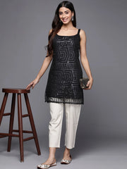 Black Printed Embellished Tunic-AHTUNTFP-8123