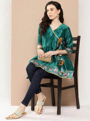 Teal Printed Ethnic Tunic-AHTUPSDP-8114-ICH