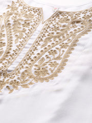 White Ethnic Motifs Embroidered Aari Work Pashmina Kurta with Salwar & With Dupatta-AHKUDUSL-COMBO-561-OA-EMB