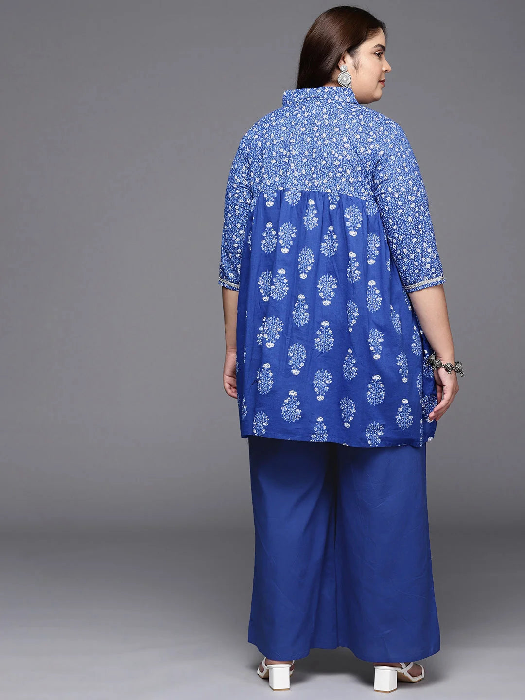 Blue Printed Cotton Co Ord Sets Women for Plus Size