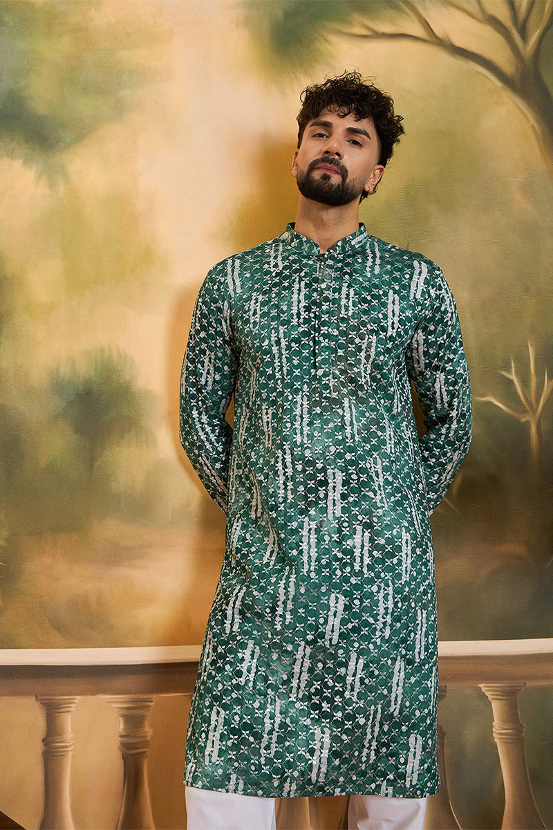 Green Viscose Rayon Embroidered Straight Kurta MKU1477 | DesiQlo
