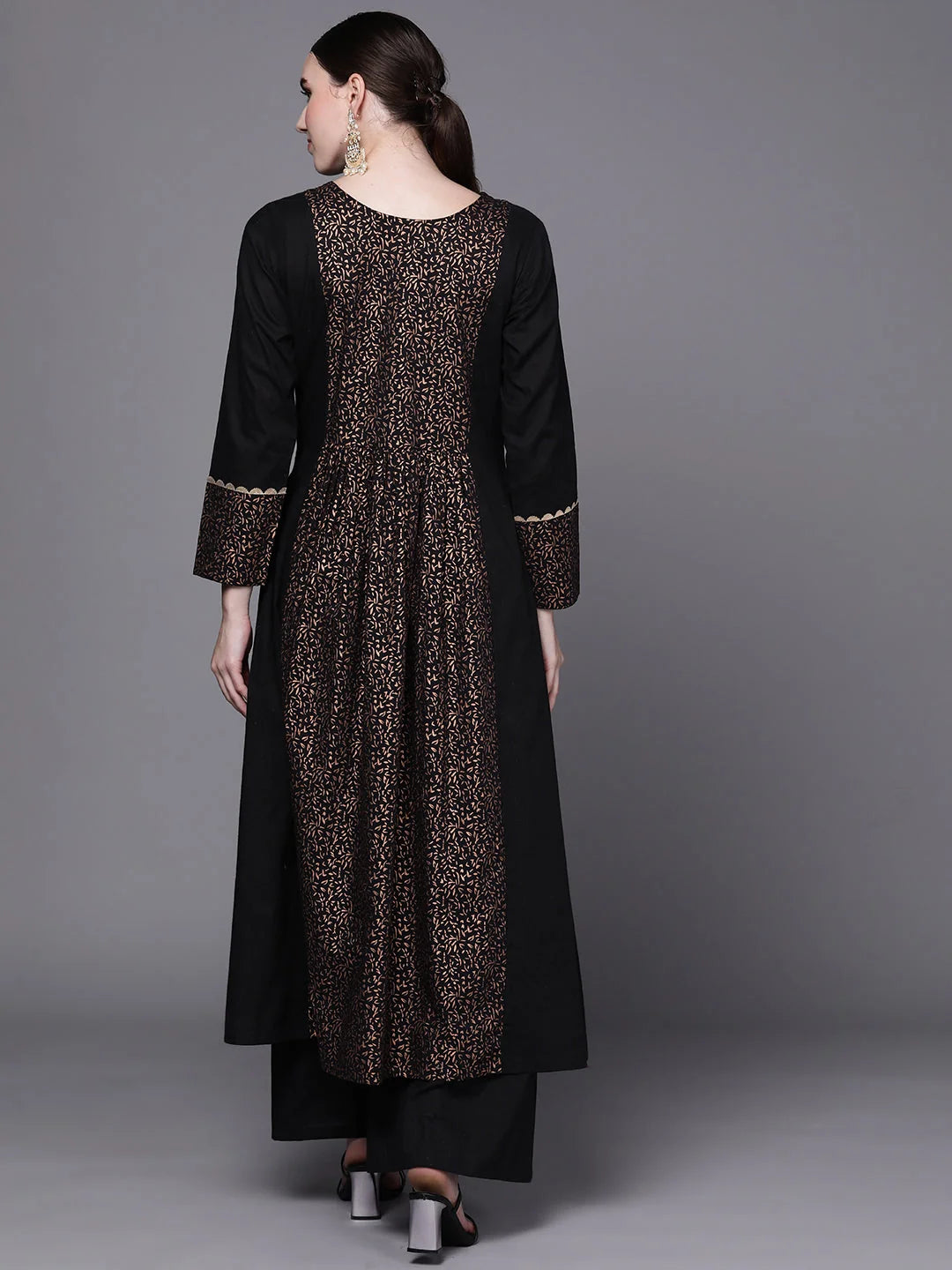 Black Floral Cotton Kurta Palazzo Set | Women's Indian Fashion