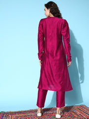 Burgundy Solid Straight Kurta with Trousers-AHKUPN-COMBO-767-FF