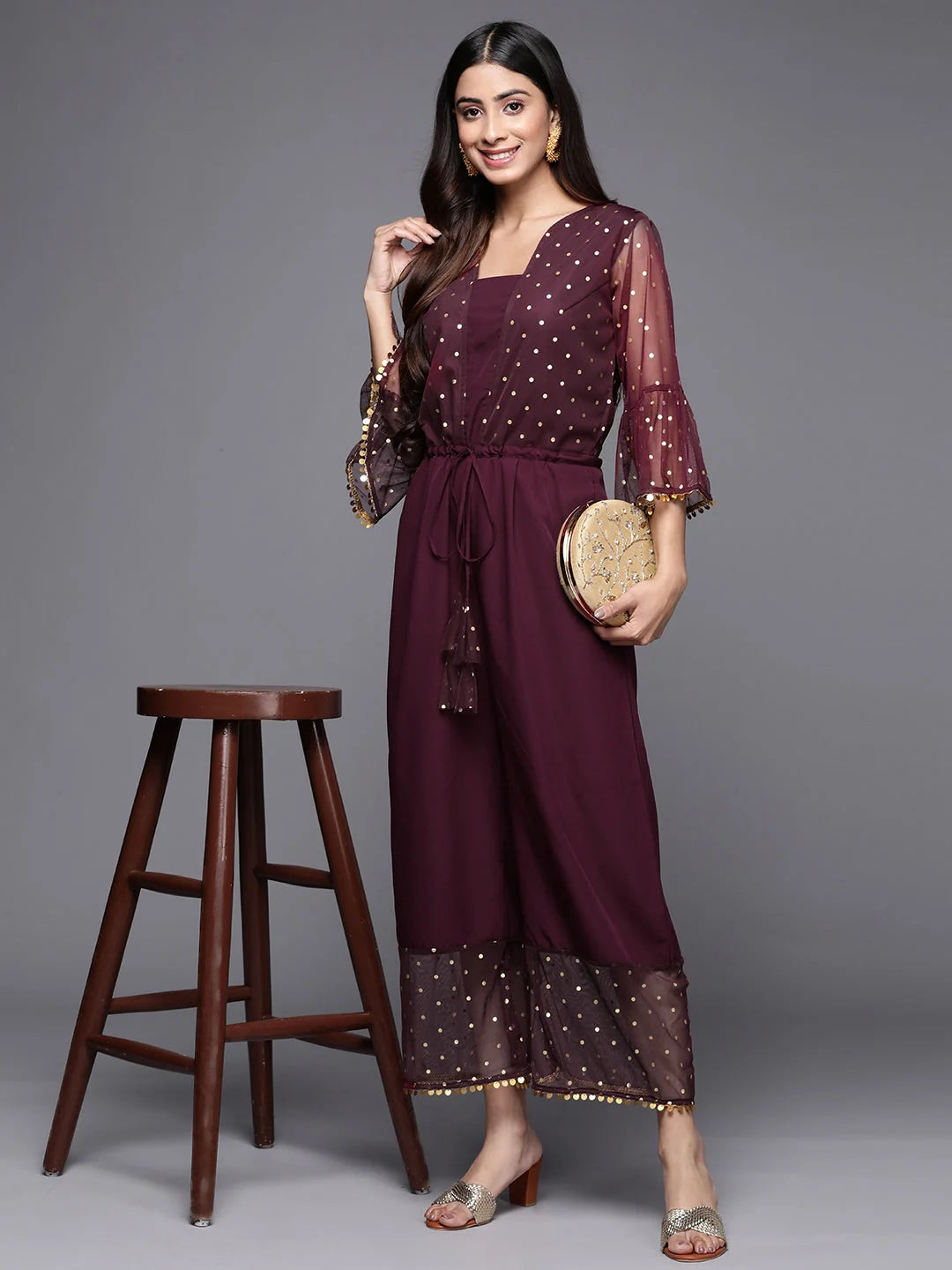 Burgundy Polka Dot Jumpsuit - Women's Jumpsuit Sets Online