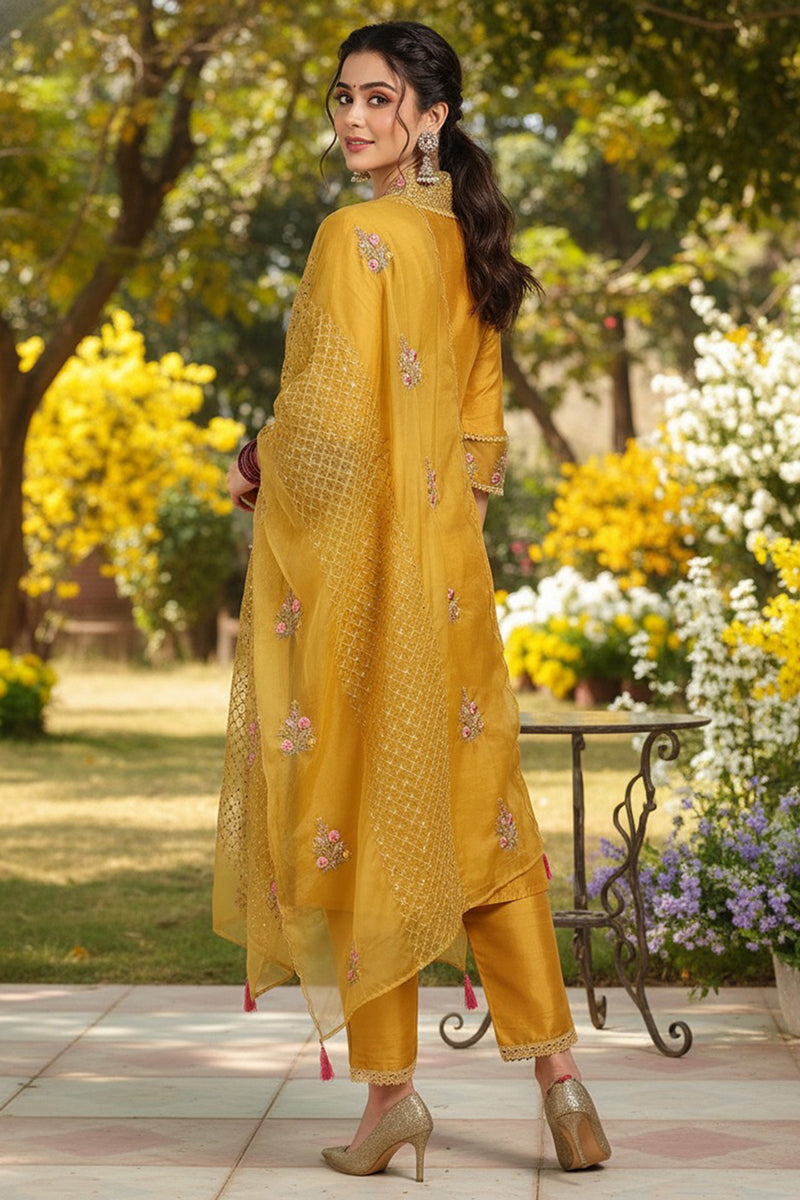 DesiQlo Women Silk Blend Indian Ethnic Set - Mustard Yellow