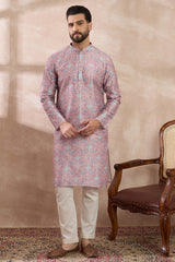 Lavender Silk Blend Printed Mandarin Collar Straight Kurta MKU1985