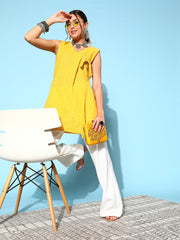 Mustard Yellow Pure Cotton Fluid Tie-Up Tunic-AHTUCOGPKH-8089