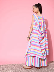 Multi Colour Striped Top with Palazzos & With Shrug-AHCTPZJK-COMBO-770-FF