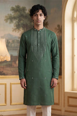 Green Silk Blend Solid Emboidered Sequins Kurta With Trouser MKSET2279