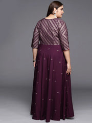Burgandy & Gold Printed Plus Size Maxi Ethnic Dress-AP-AHKUCRGLGP-885