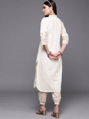 Off White Pure Cotton Printed Kurta With Trousers-AHKUPN-COMBO-502