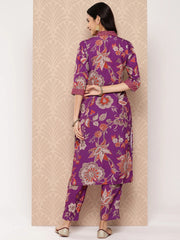 Purple Floral Printed Regular Kurta with Trousers-AHKUPN-Combo-834-ICH