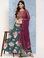 Green Floral Printed Sequined Ready to Wear Lehenga & Blouse With Dupatta-AHBLSK-COMBO-753-ICH