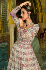 Off White Georgette Embroidered With Hand Work Gown With Dupatta VKSET1541