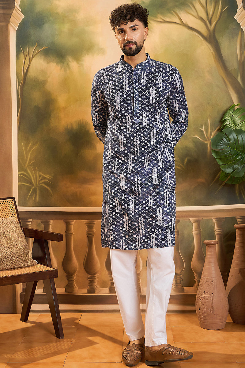 Blue Viscose Rayon Embroidered Straight Kurta MKU1475 | DesiQlo