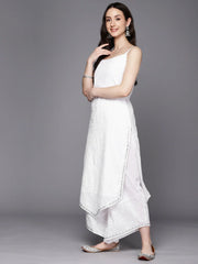 White Floral Printed Gotta Patti Pure Cotton Kurta With Palazzos & Dupatta-AHKUDUPZ-COMBO-706