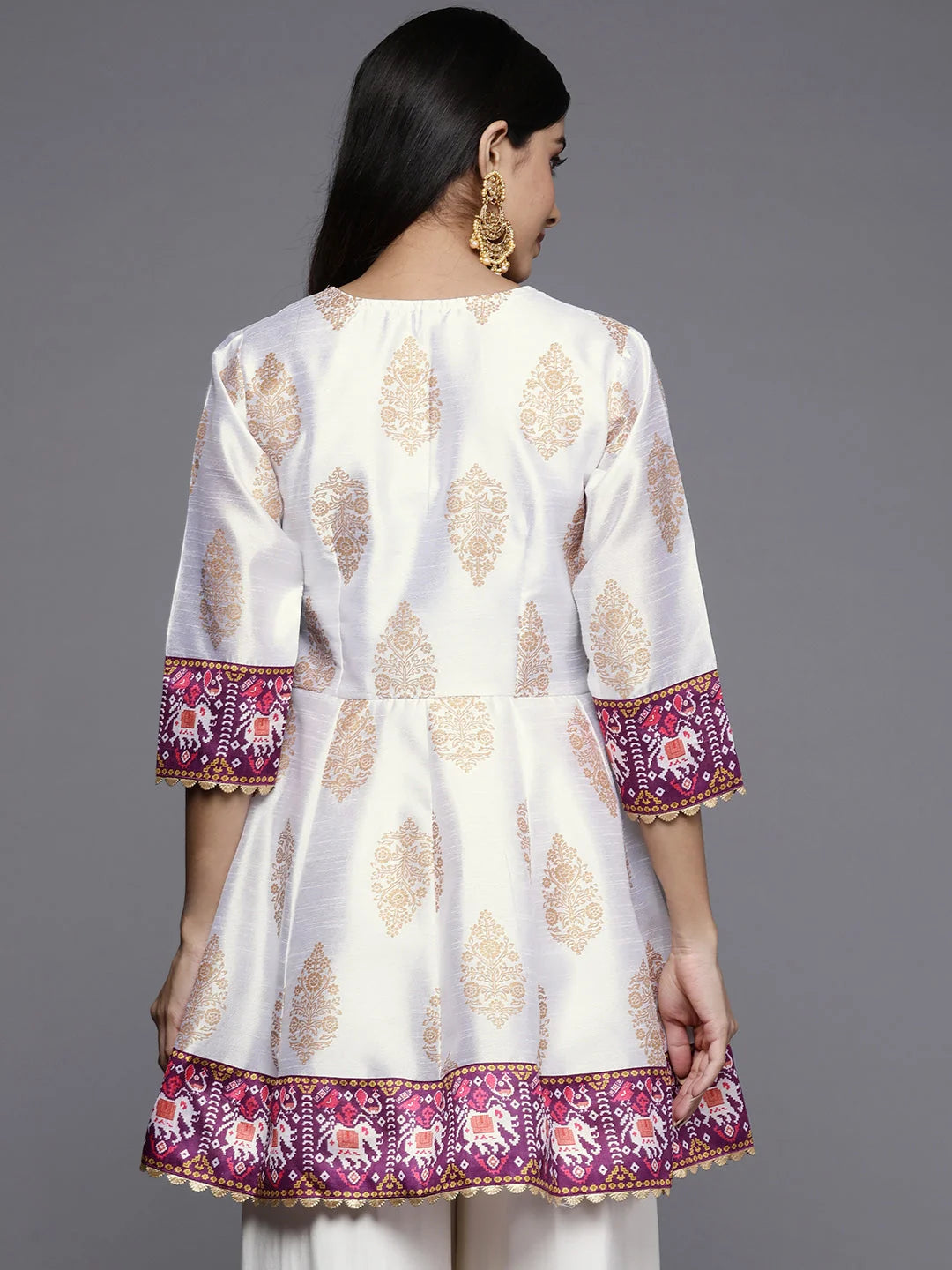 White & Gold Ethnic Tunic | Indian Kurta Ladies Online