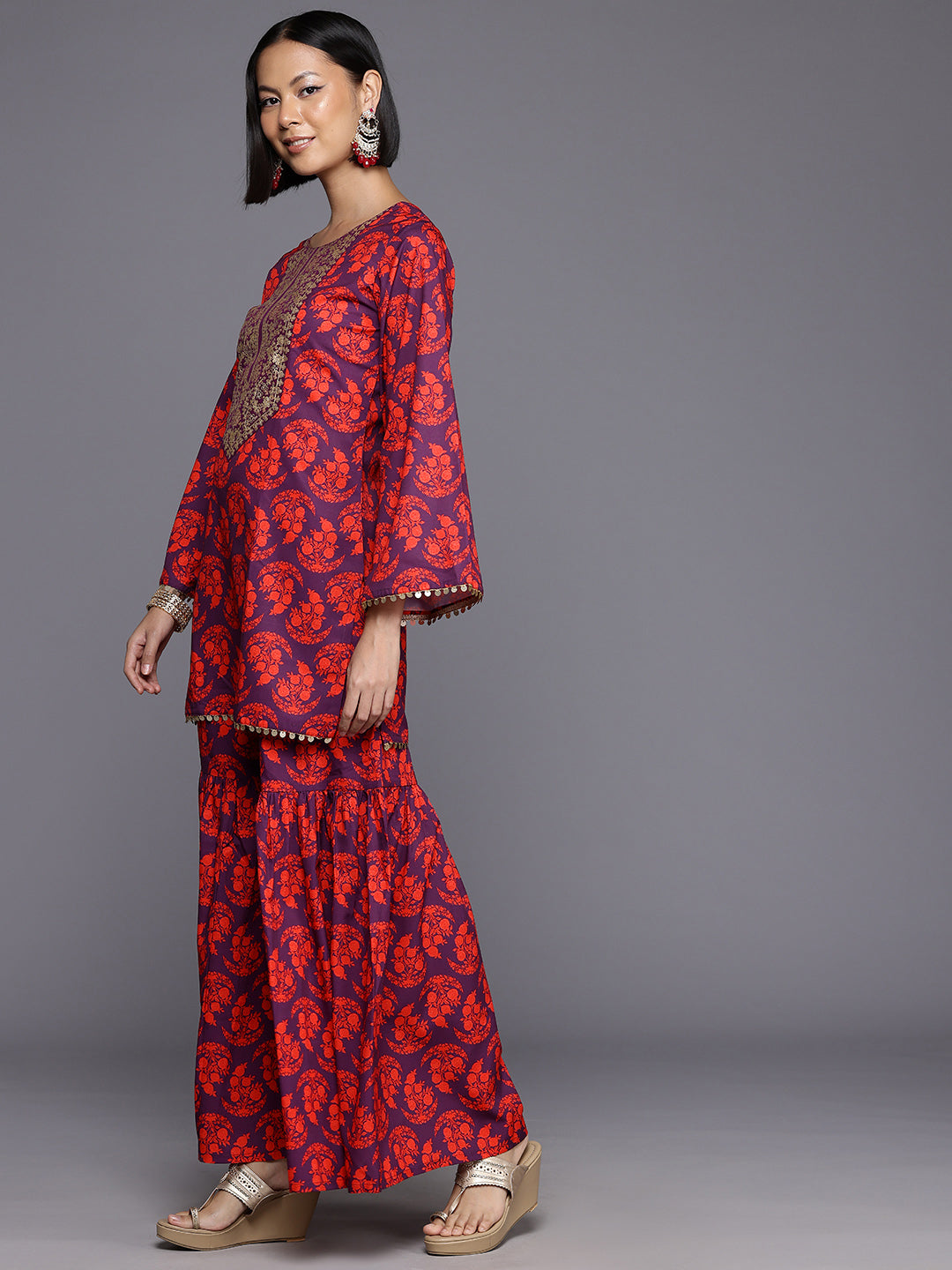 Floral Kurti Sharara Set - Elegant Two Piece Sets For Women