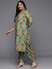 Plus Size Floral Printed Sequinned Kurta with Palazzos-AP-AHKUPN-COMBO-848