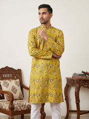 Silk Blend Floral Embroidered Kurta Pyjama Set ( JOKP P 5227Mustard )