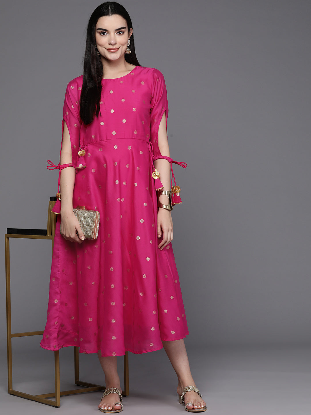 Foil Printed Midi Dress - Indian Dresses Online | A-Line Cut