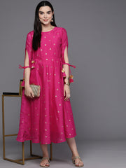 Women Foil Printed A-Line Midi Ethnic Dress-AHEDCHGP-200