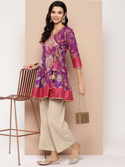 Purple Floral Print Ethnic Tie-Ups Tunic-AHTUCRDP-8161-ICH