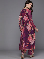 Women Floral Printed Angrakha Kurta with Palazzos-AHKUPT-COMBO-892