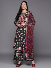 Black Floral Printed Gotta Patti Kurta with Palazzos & With Dupatta-AHKUDUPZ-Combo-637