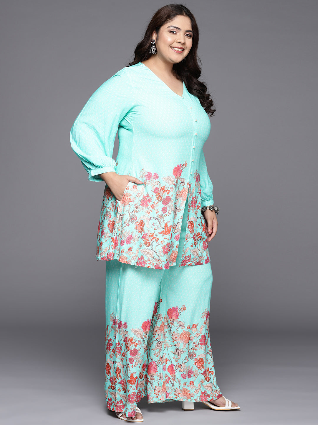 Red & White Printed Cotton Plus Size Co Ord Sets For Women