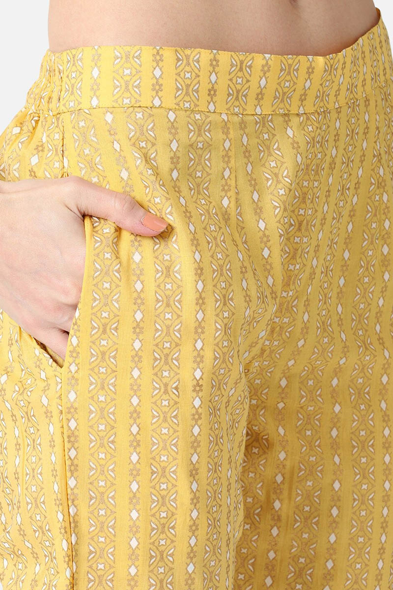 Yellow Pure Cotton Ethnic Motifs Straight Kurta Set VKSET1062