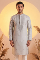 Grey Silk Blend Solid Emboidered Sequins Kurta With Trouser MKSET2280