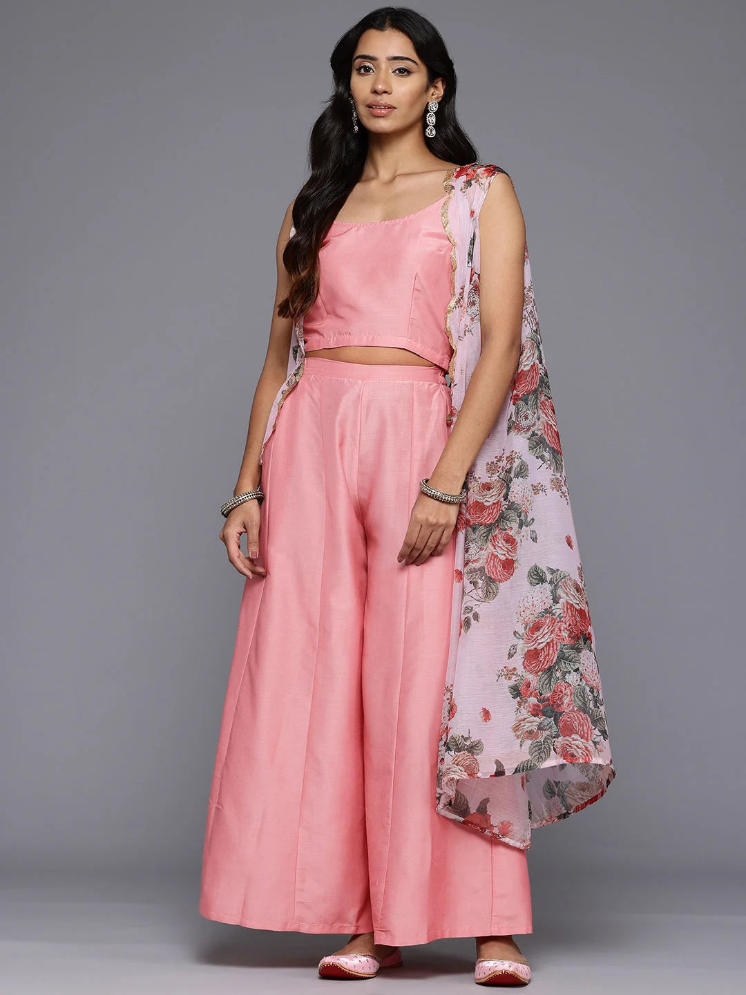Silk Ethnic Top & Palazzo Co ord Sets with Shrug