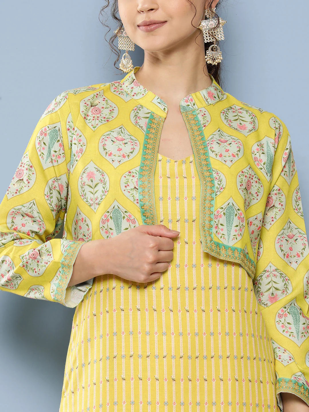 Yellow Floral Cotton Kurta Set | Indian Women's Kurta Sets
