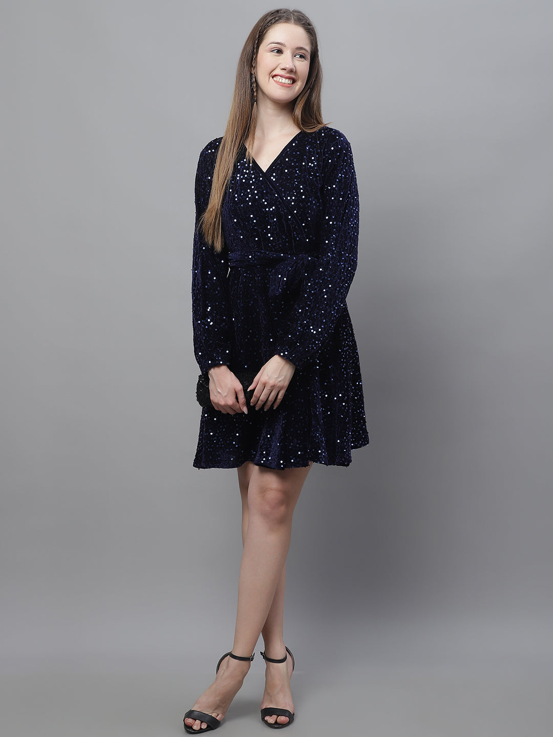 DesiQlo Women Embroidered Dress - Blue