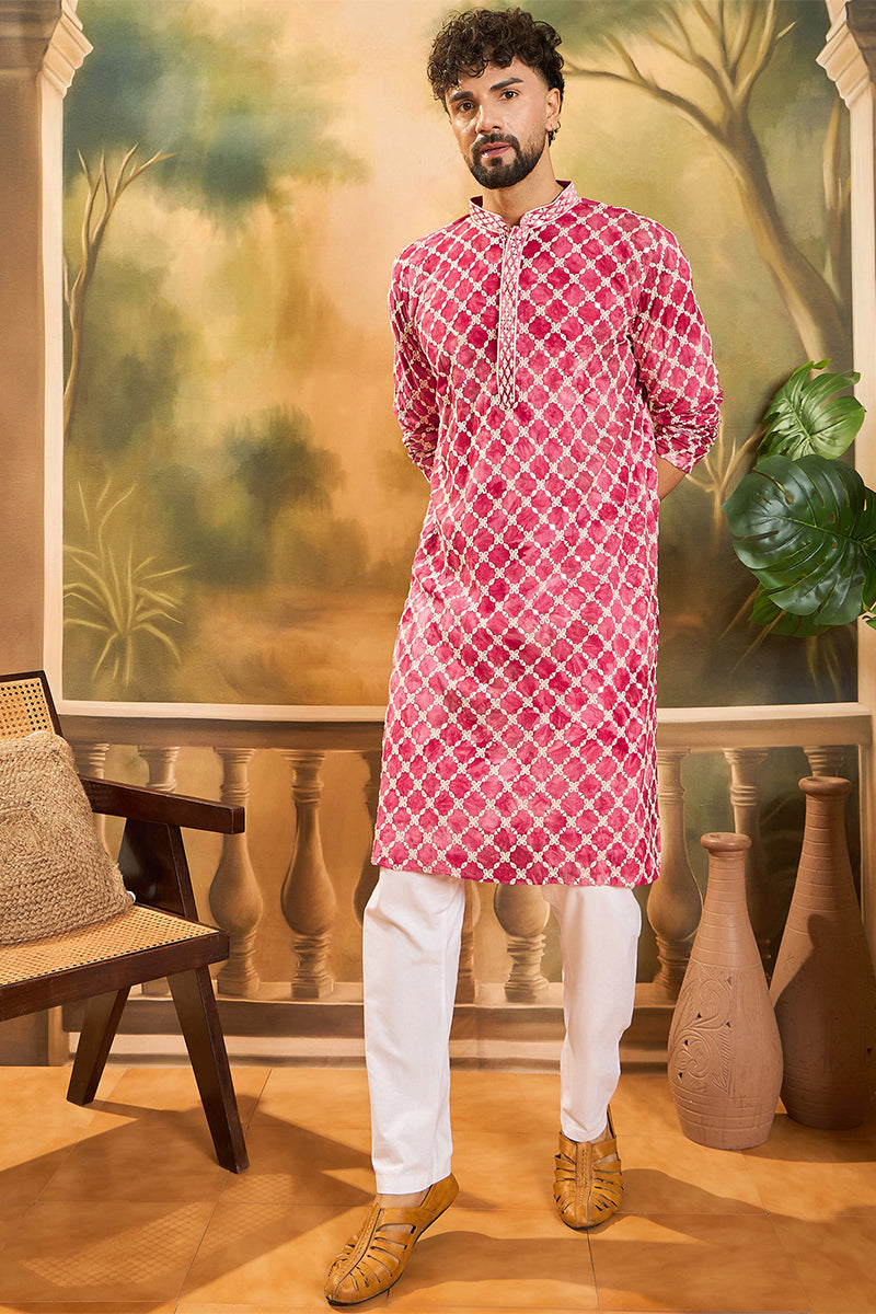 Red Viscose Rayon Shibori Embroidered Straight Kurta MKU1417