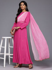 Ethnic Motifs Printed Boat Neck Layered Maxi Gown-AHEDCRGPGL-250