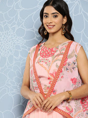 Pink Floral Printed Ethnic Co-Ords With Jacket-AHBLSKJK-COMBO-749-ICH