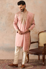 Pink Zari Embroidered Silk Blend Kurta with Dupatta MKUD1045