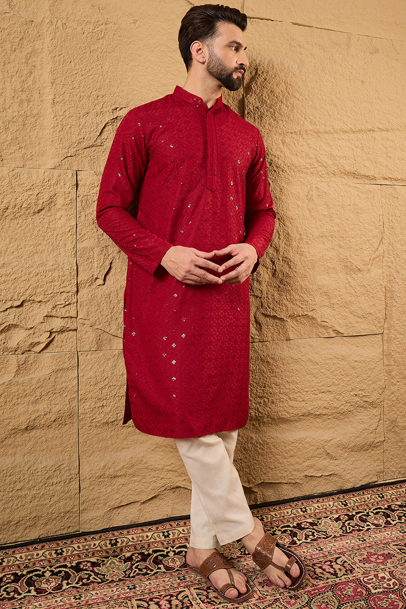Maroon Rayon Blend Solid Embroidered Straight Kurta MKU1213
