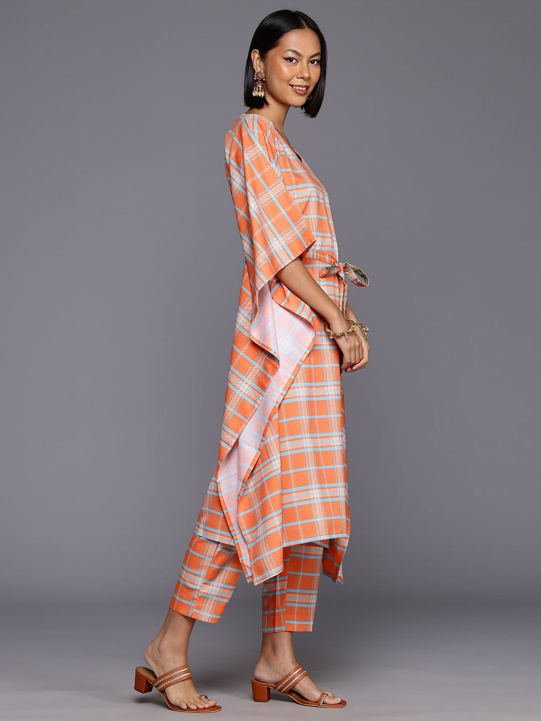 Checked Kaftan Kurta Set | Women's Indian Kurta Sets